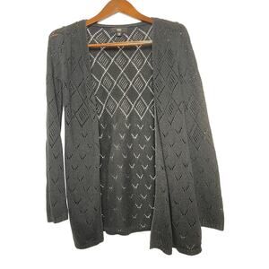 Black Long Cardigan Womens Size XS Knit Open Long Sleeve Top Crochet Sweater